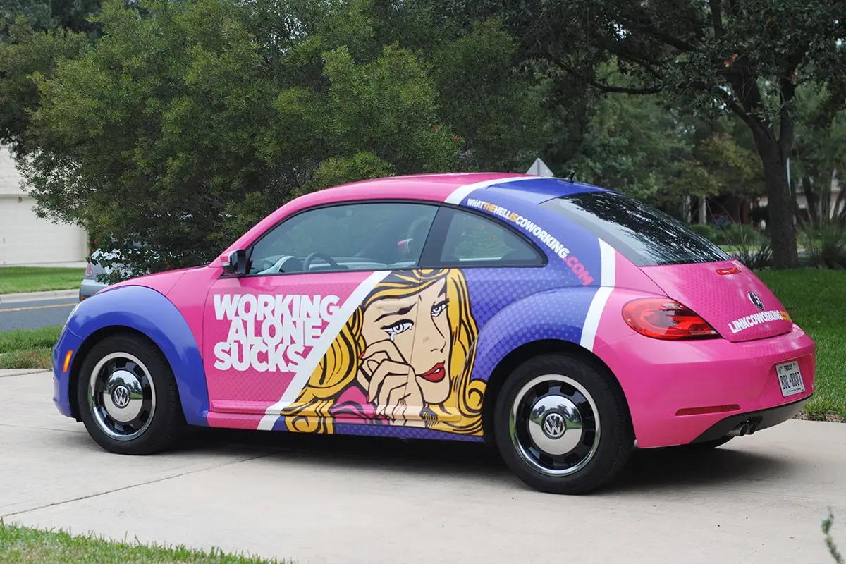 A colorful vehicle wrap