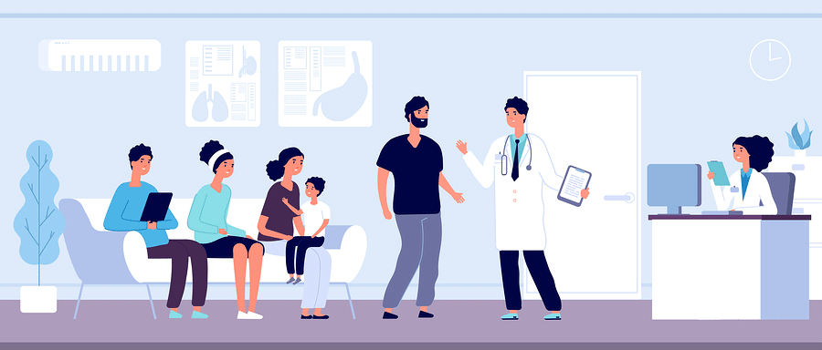 An illustration of patients at a doctor's office