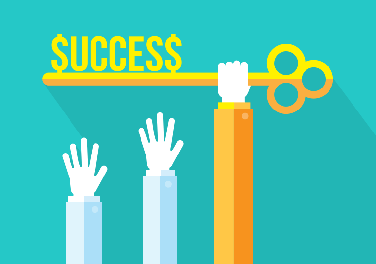 An illustration of a key with the word 'success'