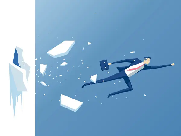 An illustration of a businessman breaking through a wall