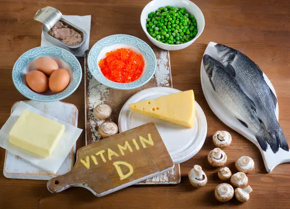 A variety of foods rich in vitamin D